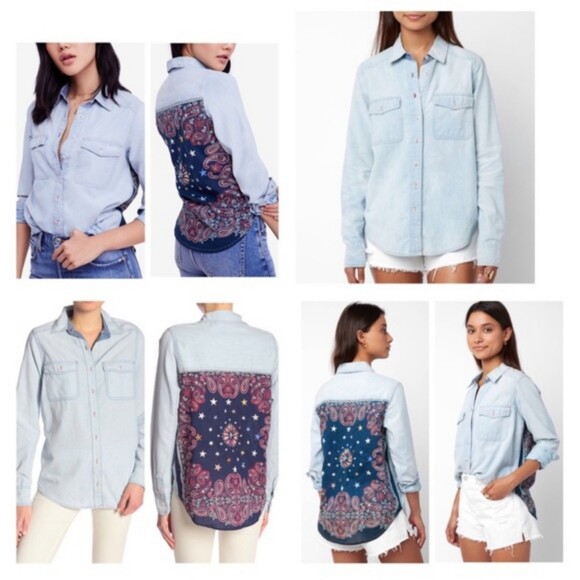 Free People Bandana Bandit Western Chambray Shirt - XS - Picture 9 of 9